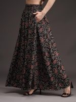 BADGER WINS Women Viscose Crepe Flared Printed Palazzo Elasticated Waist Loose-fit & Regular, Casual Wear (Free Size 28 to 42 Waist)