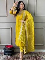 Naixa Women's Rayon Cotton Lining Embroidered Straight Kurta with Pant and Dupatta Sets (NX-470) - Image 2
