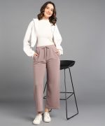 Alan Jones Clothing Women's Relaxed Fit Mid Rise Solid Wide Legs Track Pant - Image 4