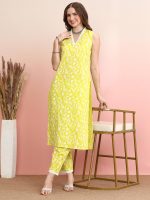INDO ERA Women's Printed Pure Cotton Straight Kurta Pant Set (Ks0Gn5482) - Image 2