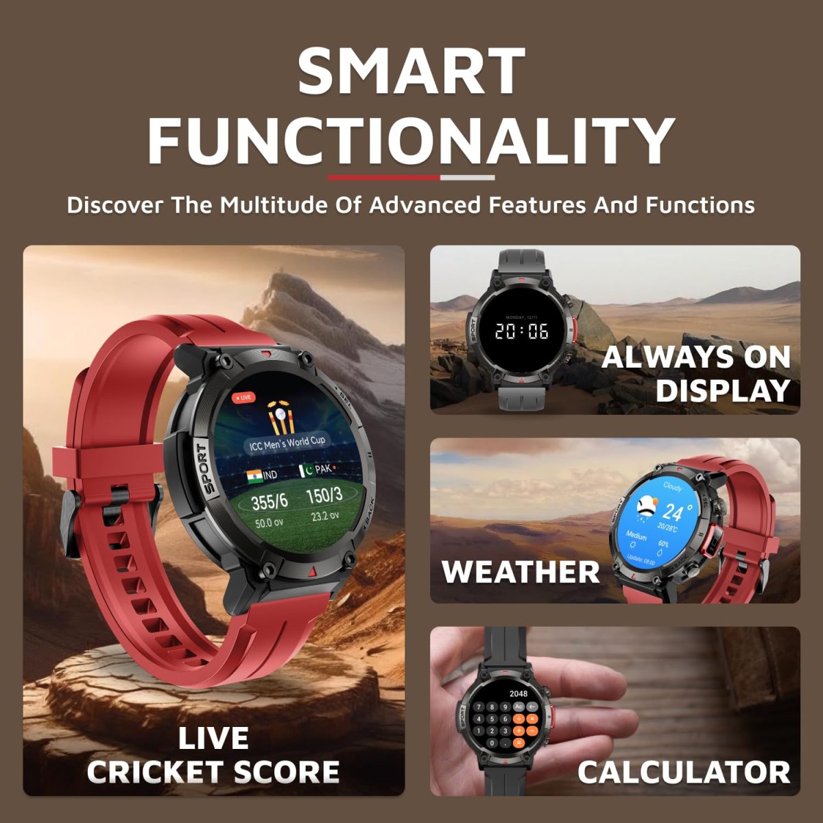 Cult Ranger XR1-1.43" AMOLED Display,Outdoor Rugged Smartwatch for Men, Bluetooth Calling, 8 Days Battery, Continous Heart Rate,100+ Sports Mode, Live Cricket Score, Built-in Flashlight, Free Strap - Image 8
