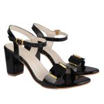 Shoetopia Elegant Heeled Sandals for Women ||Ankle Strap Chunky Block Heels with Gold Accent – Open Toe Dress
