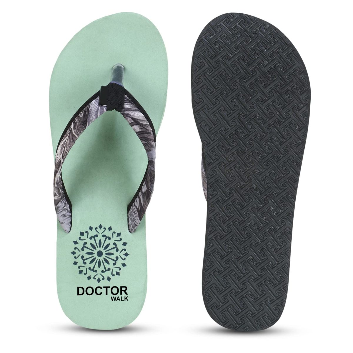 DOCTOR WALK Women's Floral Print Flip Flops, Mint Green, Comfort Platform Sandals - Image 9