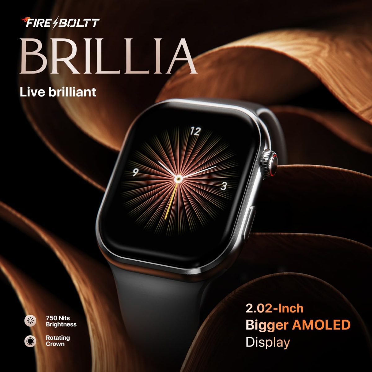 Fire-Boltt Brillia Smart Watch with 51.3mm (2.02 inch) AMOLED Display, Bluetooth Calling, SpO2, Heart Rate Monitoring, 120+ Sports Modes (Brillia, Dark Grey) - Image 2