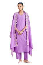 MOKOSH Women's Solid Chinon Embroidered V Neck Sleeveless Kurta and Pant with Dupatta Set