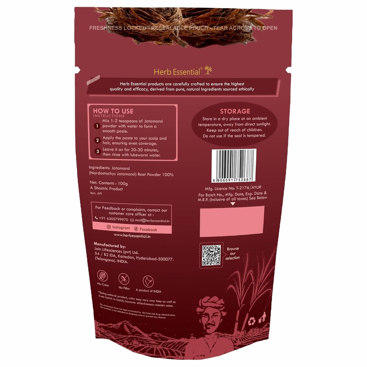 Herb Essential Jatamansi Root Powder,100 g | For Strong, Shiny, and Silky Hair | For Dandruff & Spilt Ends Free Hair | Moisturizes Scalp - Image 2