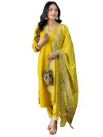 Naixa Women's Rayon Cotton Lining Embroidered Straight Kurta with Pant and Dupatta Sets (NX-470)