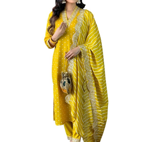 Naixa Women's Rayon Cotton Lining Embroidered Straight Kurta with Pant and Dupatta Sets (NX-470)