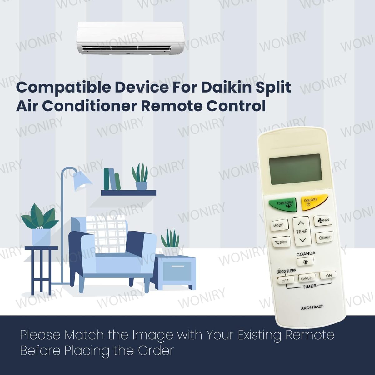 Woniry Air Conditioner Remote Control (AC 132B) Compatible For Daikin Ac Remote Suitable For 1/1.5/2 Ton Daikin Split Ac Remote and Daikin Window Ac Remote - Image 4
