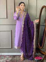Naixa Women's Rayon Embroidered Straight Kurta with Pant and Dupatta Sets (NX-450) - Image 2