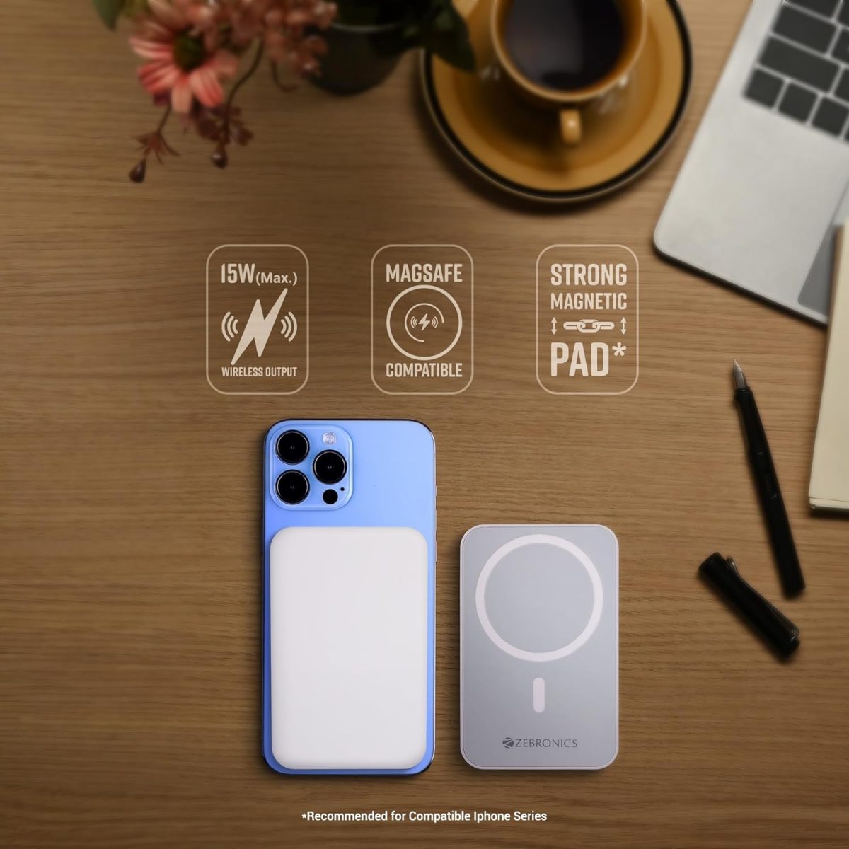 ZEBRONICS MW63 Wireless Power Bank, 10000 mAh, Rapid Charge, Magsafe, Outputs - 20W Wired | 15W Wireless, Type C PD, Built in Protections, LED Indicator, Compatible with iPhone -USB Type-C Input - Image 3