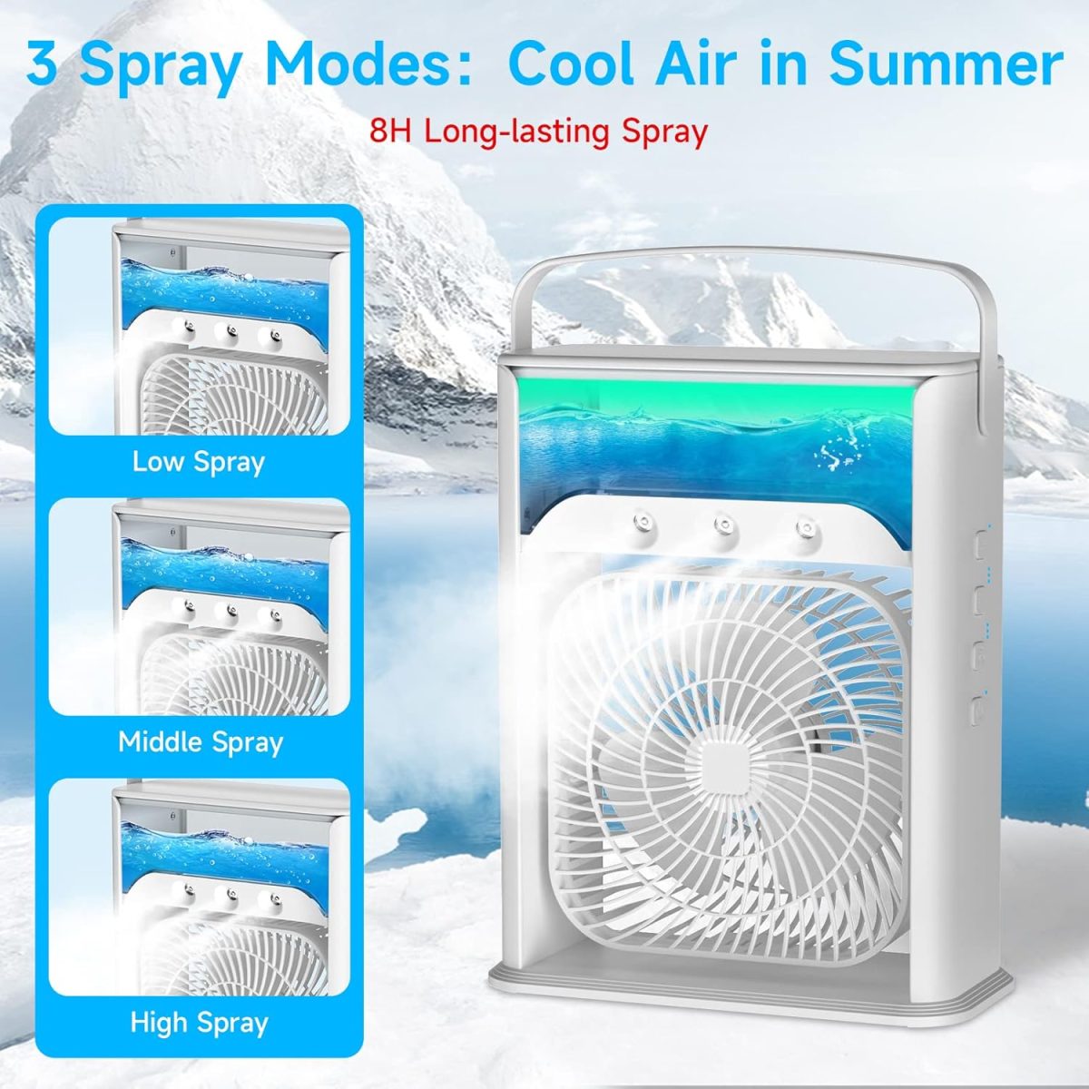 LQTTEK Portable Air Cooler 4-In-1 Mini Mobile Conditioner Fan, Cooling Fan And Humidifier, 7 Colors Led Night Lights With 3 Speeds Personal Evaporative Coolers, Conditioning For Home Office - Image 3