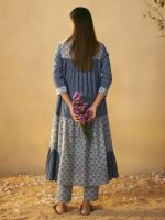 Arangya Ethnic Indigo Blue Pure Cotton Tiered Kurta Set with Comfortable Pure Cotton Straight Pants l Regular Wear l Outdoor Wear - Image 2