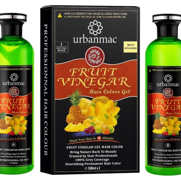 URBANMAC Fruit Vinegar Gel Hair Color Natural Hair Color Dye for Black Hair Dye (BLACK, 500ml x 2)