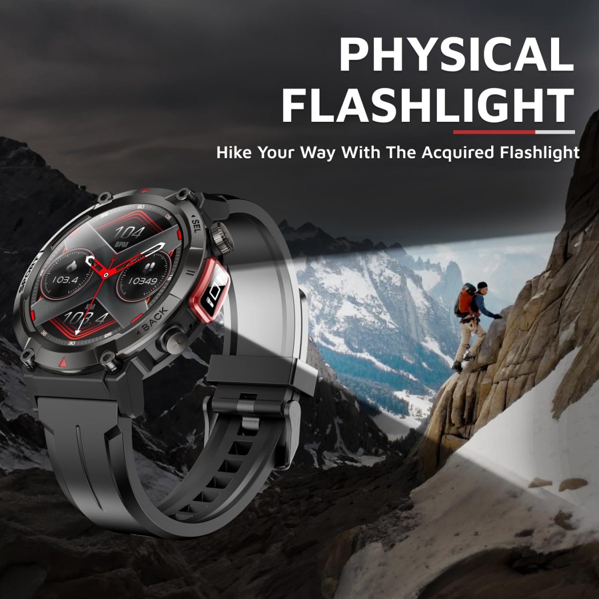 Cult Ranger XR1-1.43" AMOLED Display,Outdoor Rugged Smartwatch for Men, Bluetooth Calling, 8 Days Battery, Continous Heart Rate,100+ Sports Mode, Live Cricket Score, Built-in Flashlight, Free Strap - Image 5