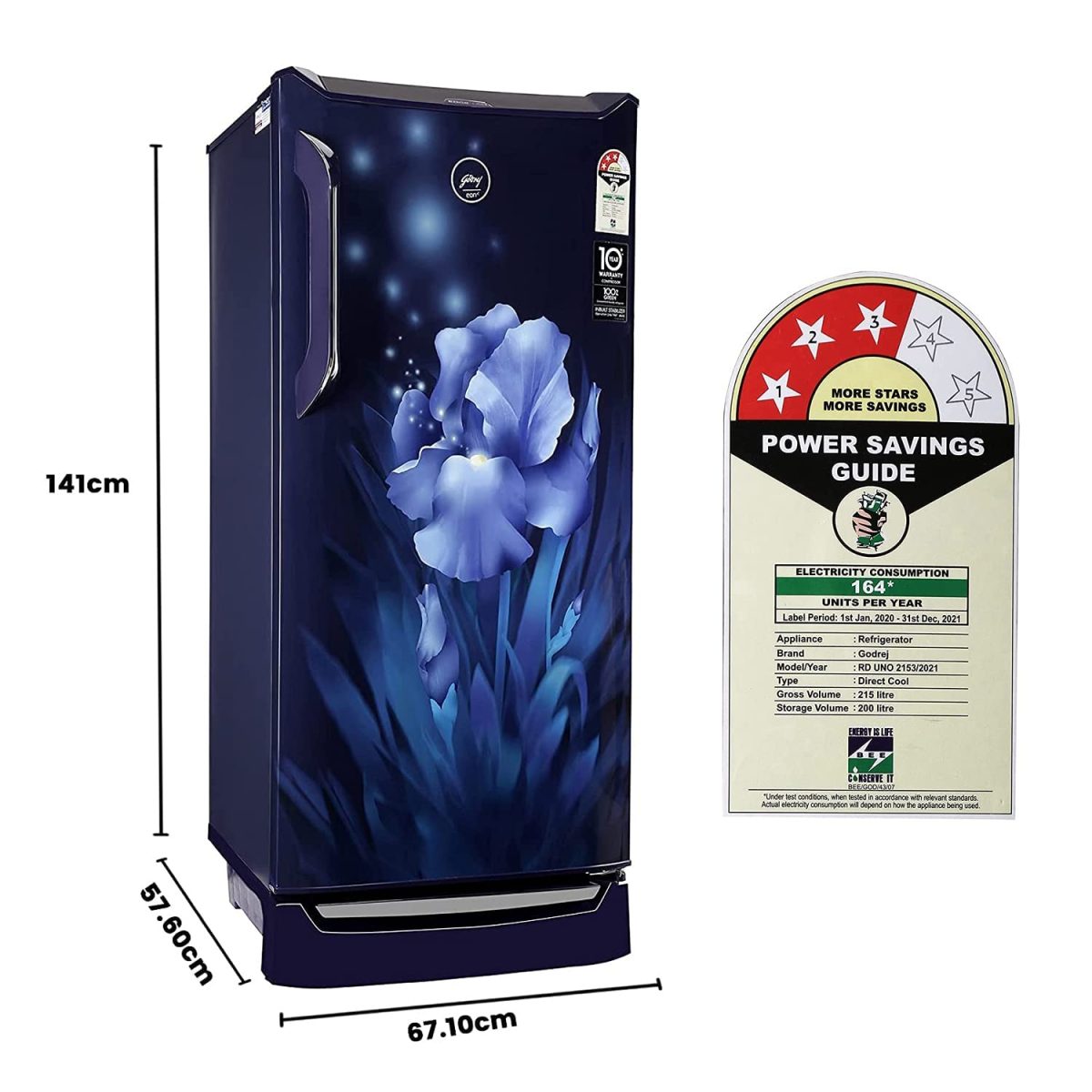 Godrej 215 L 3 Star Direct Cool Cool Lock Technology With Base Drawer Single Door Refrigerator (RD UNO 2153 PTDF AQ BL, Aqua Blue) - Image 3