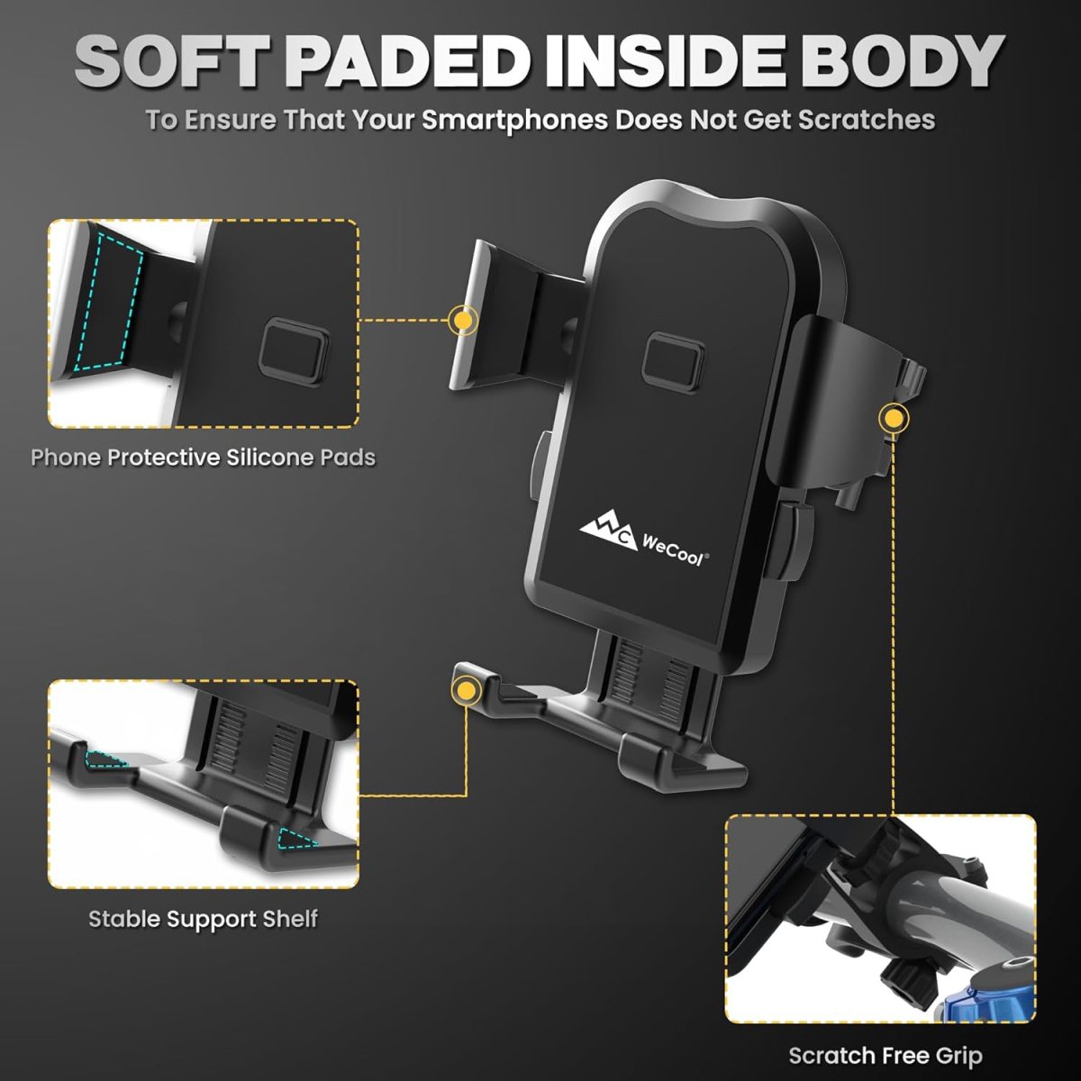 WeCool B1 360° Rotational Mobile Holder for Bikes,Motorcycle Handlebar Mounts for Maps and GPS Navigation,Bike Mobile Holder with One Click Locking, Firm Gripping, Anti Shake and Stable Phone Mount - Image 4