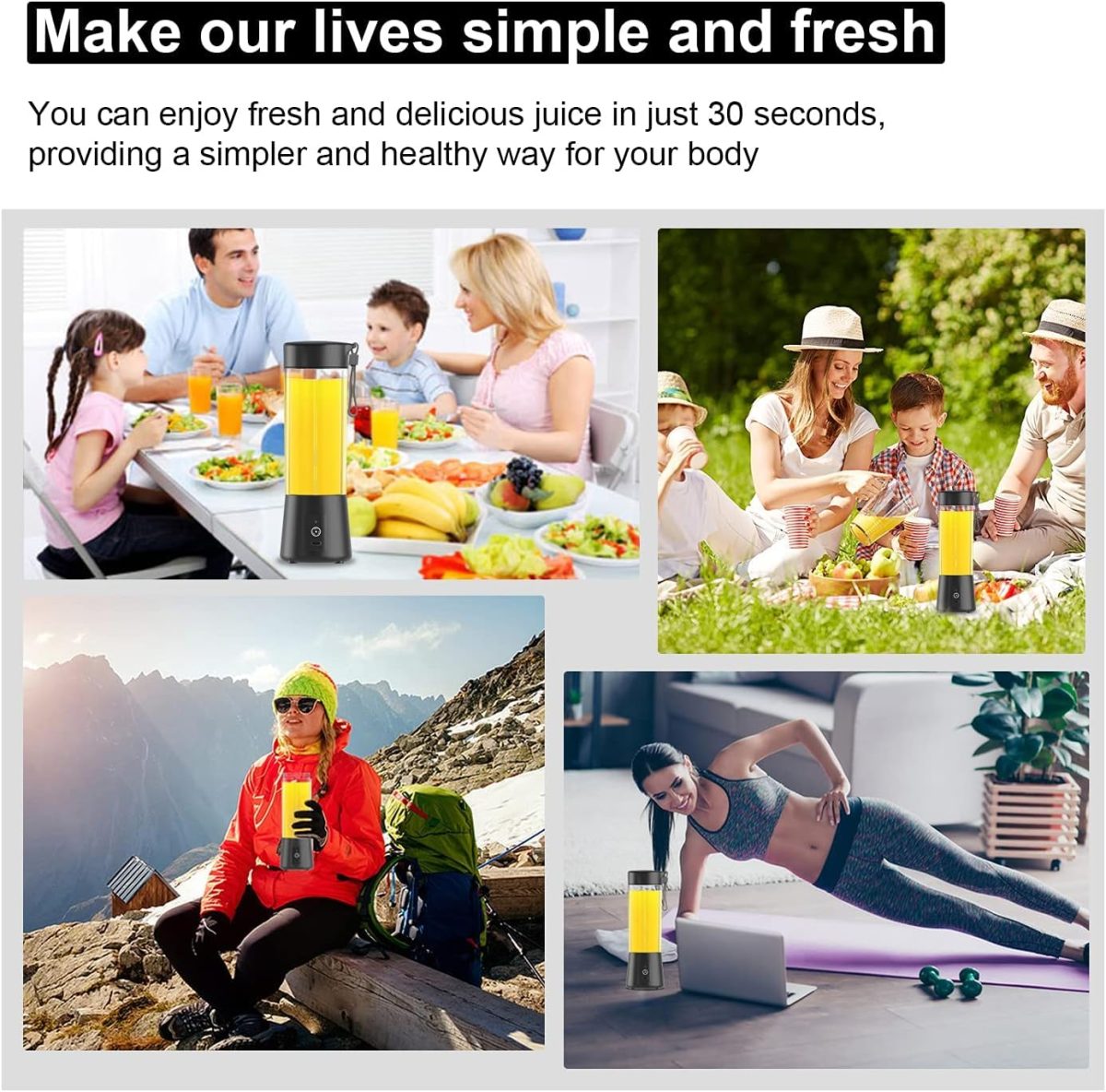 Portable 6-Blade Juicer Blender with built-in Jar,Juice Mixer Bottle,Fruit Juice Machine,USB Rechargeable Personal Size Juicer Grinder for Juices,appliance for Protein&Milk Shakes (Black, 380ML) - Image 9
