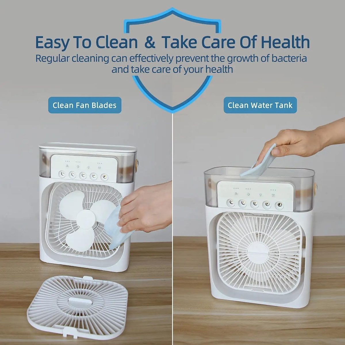 REIDEL Portable Air Cooler & Humidifier - Mini Cooler for Home, Office, Kitchen - 3 Speed Mode - Water Spray - 7 Color LED - Timer - USB Personal Cooler - Desk Fan - Image 4