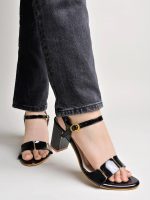 Shoetopia Elegant Heeled Sandals for Women ||Ankle Strap Chunky Block Heels with Gold Accent – Open Toe Dress - Image 2