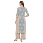 Tissu Women's Cotton Grey & Yellow Printed Kurta with Palazzo - Image 4
