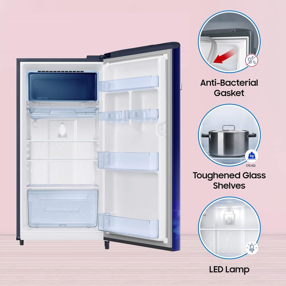 Samsung 189 L, 5 Star, Digi-Touch Cool Digital Inverter, with Display Direct-Cool Single Door Refrigerator (RR21C2E25HS/HL, Hydrangea Blue, 2023 Model) - Image 2