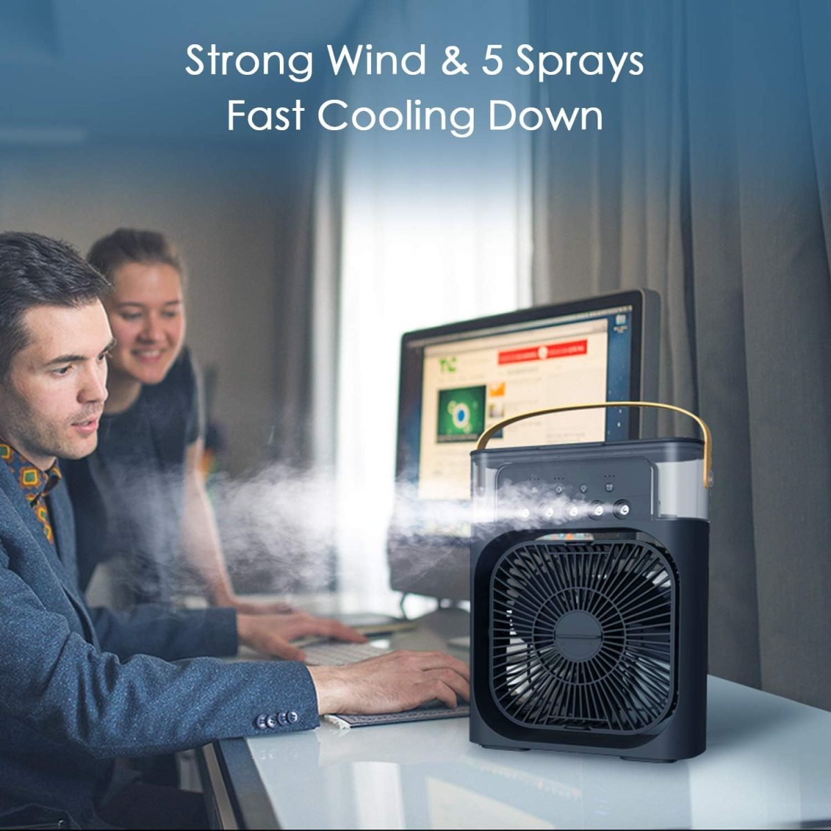 Portable Air Conditioner Fan, Mini Evaporative Air Cooler with 7 Colors LED Light, 1/2/3 H Timer, 3 Wind Speeds and 3 Spray Modes for Office, Home, Dorm, Travel(Black) - Image 8