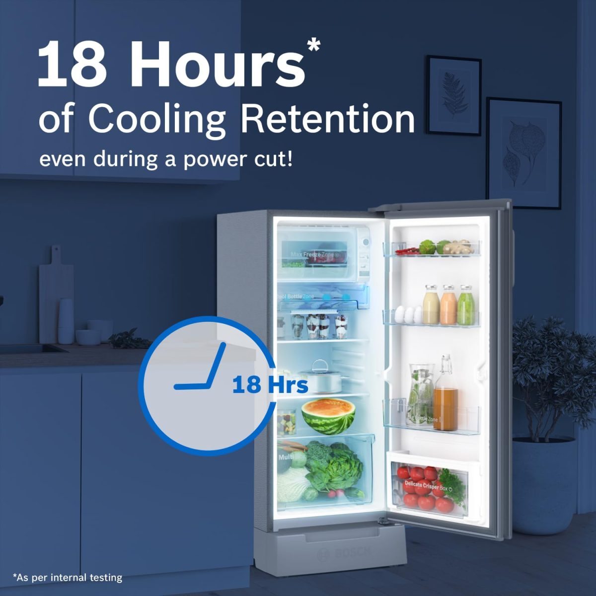 Bosch 187L 5 Star Inverter Direct-Cool Single Door Refrigerator (CST18S25PI, Fine Steel, Base Stand with Drawer & Saperator) - Image 4