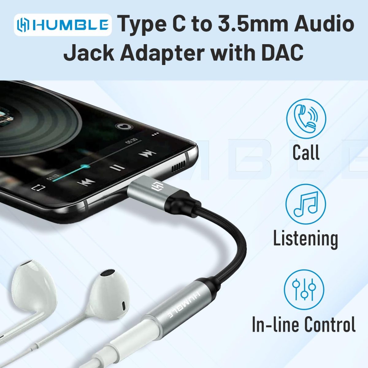 HUMBLE Type-C to 3.5mm Audio Jack Adapter with DAC – Compatible with iPhone 15 Pro Max/ 15 Pro/ 15 Plus, Galaxy S24/ S24 Ultra/ S23/ S23 Ultra/ S22/ S21, Flip/Fold, iPad Pro & Other Type C Devices - Image 2