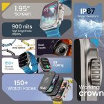 GOBOULT Newly Launched Crown Smart Watch 1.95'' Screen, BT Calling, Working Crown, Zinc Alloy Frame, 900 Nits Brightness, AI Voice Assistant, SpO2 Monitoring, 120+ Sports Mode (Chrome) - Image 3