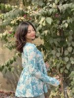 New Printed Short Blue Full Sleeves Top for Women - Image 5
