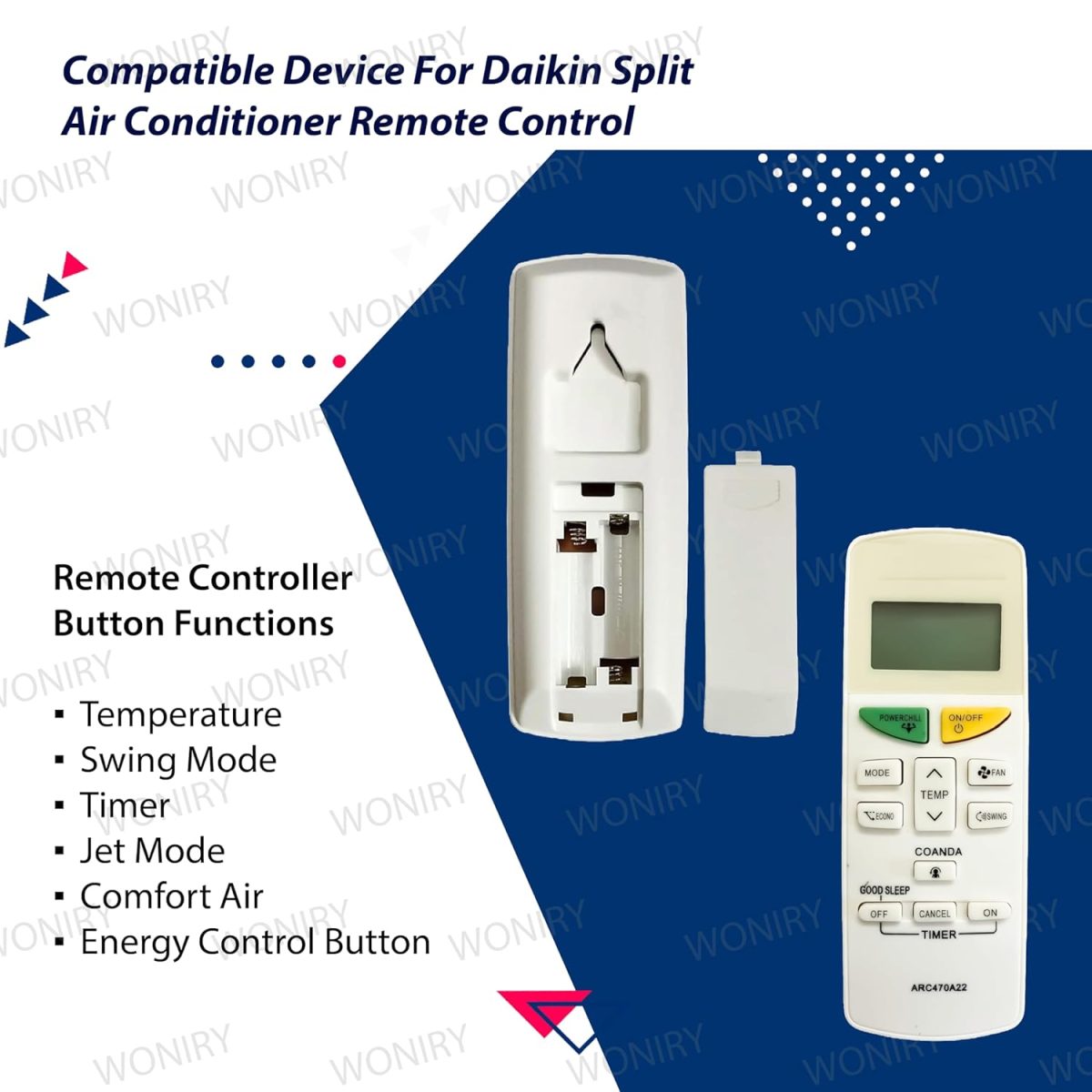 Woniry Air Conditioner Remote Control (AC 132B) Compatible For Daikin Ac Remote Suitable For 1/1.5/2 Ton Daikin Split Ac Remote and Daikin Window Ac Remote - Image 3