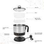 amazon basics Electric Multipurpose Kettle | for boiling Water, Eggs | Making Tea, Coffee| Stainless Steel Body with Automatic Shut-off | 18.3L x 15.7W x 19.1H cm | 1.2 L | 220 Volts | Silver, Black - Image 2