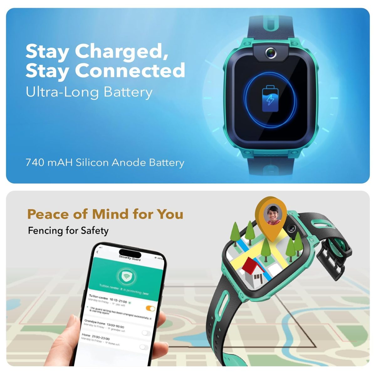 imoo Kids Phone Watch Z1 – Smart Watch with GPS Tracker, 4G Video & Voice Calls, Advanced Parental Controls, Durable Quality with IPX8 Water Resistance, SOS, Gift for Kids (Green) - Image 9