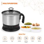amazon basics Electric Multipurpose Kettle | for boiling Water, Eggs | Making Tea, Coffee| Stainless Steel Body with Automatic Shut-off | 18.3L x 15.7W x 19.1H cm | 1.2 L | 220 Volts | Silver, Black - Image 4
