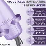 OWNAIR Pro Hair Dryer & Straightener, Hot Air Brush, 4 Heat & Speed Modes, Cool Shot, 1200 Watts, Purple - Image 3