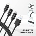 Ambrane Unbreakable 3 in 1 USB Fast Charging USB Cable with Type C, Lightning, Micro USB Port with 2.1 A, Compatible with iPhone, iPad, Samsung, OnePlus, Mi, Oppo, Vivo, Xiaomi, 1.25M (Trio-11, Black) - Image 7