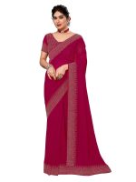 SIRIL Women's Hot Fixing Georgette Saree with Unstitched Blouse Piece