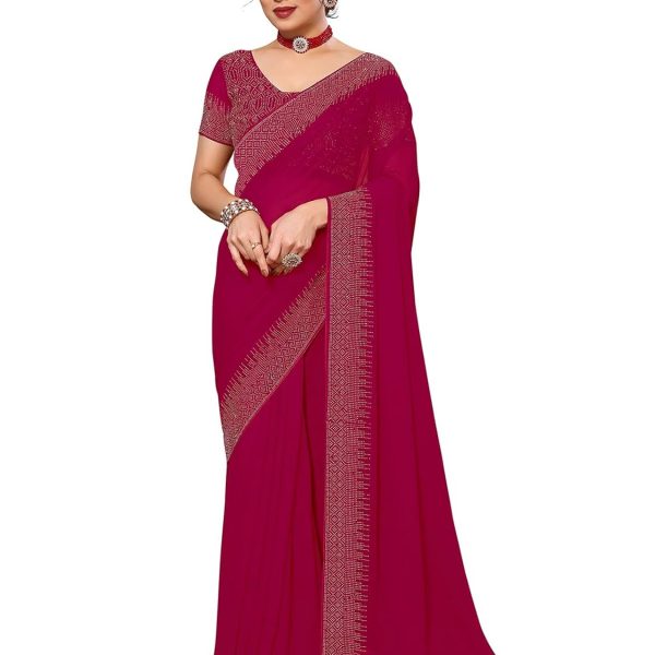 SIRIL Women's Hot Fixing Georgette Saree with Unstitched Blouse Piece