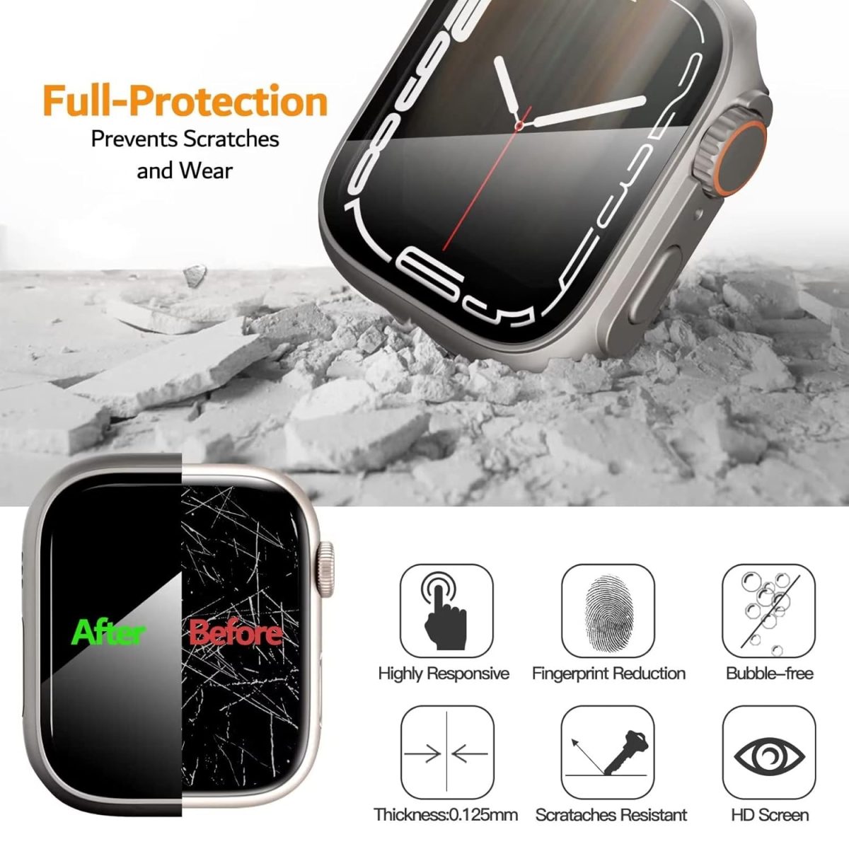 VEMIGON Tough PC Case Compatible with Apple Watch Series 9/8/7 45mm, Change to Ultra Look Cover, Converter Case Bumper Upgrade to Ultra 2/1 Apperance with Screen Protector for iWatch 9, 8 and 7 (45mm) - Image 3