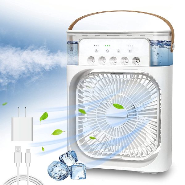 GVB ENTERPRISE Portable Air Conditioner Fan, Mini Evaporative Air Cooler with 7 Colors LED Light, 1/2/3 H Timer, 3 Wind Speeds and 3 Spray Modes for Office, Home, Dorm, Travel