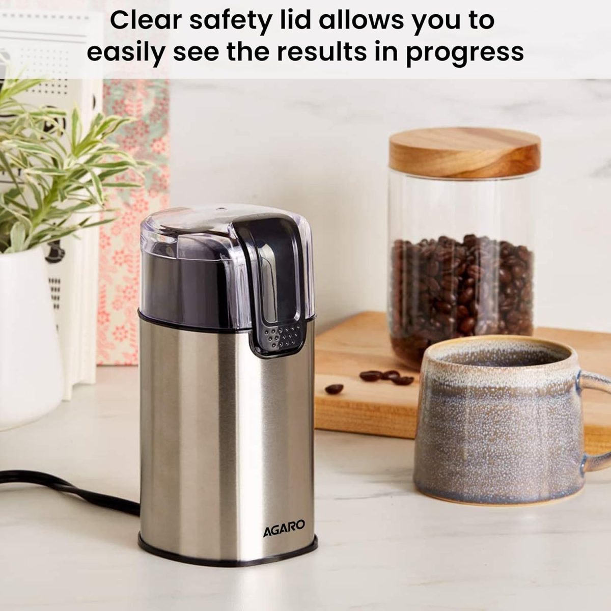 AGARO Grand Electric Coffee Grinder, Stainless Steel Blades, Grinds up to 60 Grams Dry Coffee Beans, Portable, Silver - Image 5
