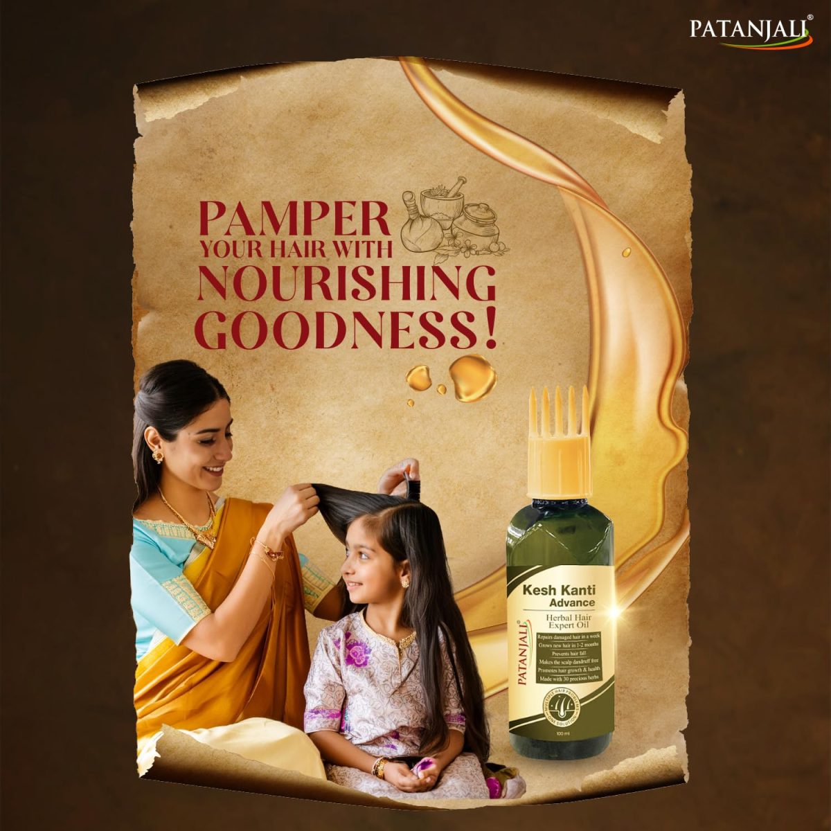 Patanjali Kesh Kanti Advance Herbal Hair Expert Oil 100ml, Stronger & Longer Hair for Women & Men, Nourishing Hair Oil Enriched with Amla, Reetha, Kalonji & Shikakai - Image 2