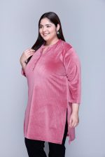 In Love Women's Plus Size Velvet Kurti - Warm Full Sleeve Solid Color Winter Wear - Image 6