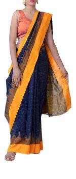 ODISHAHANDLOOM Women's Sambalpuri Cotton Saree (bl y jhr, Blue)