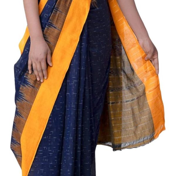 ODISHAHANDLOOM Women's Sambalpuri Cotton Saree (bl y jhr, Blue)