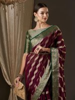 AKHILAM Women's Woven Design Ethnic Motif Georgette Kanjeevaram Saree With Unstiched Blouse Piece (ARYA1301_FL_Parent) - Image 2