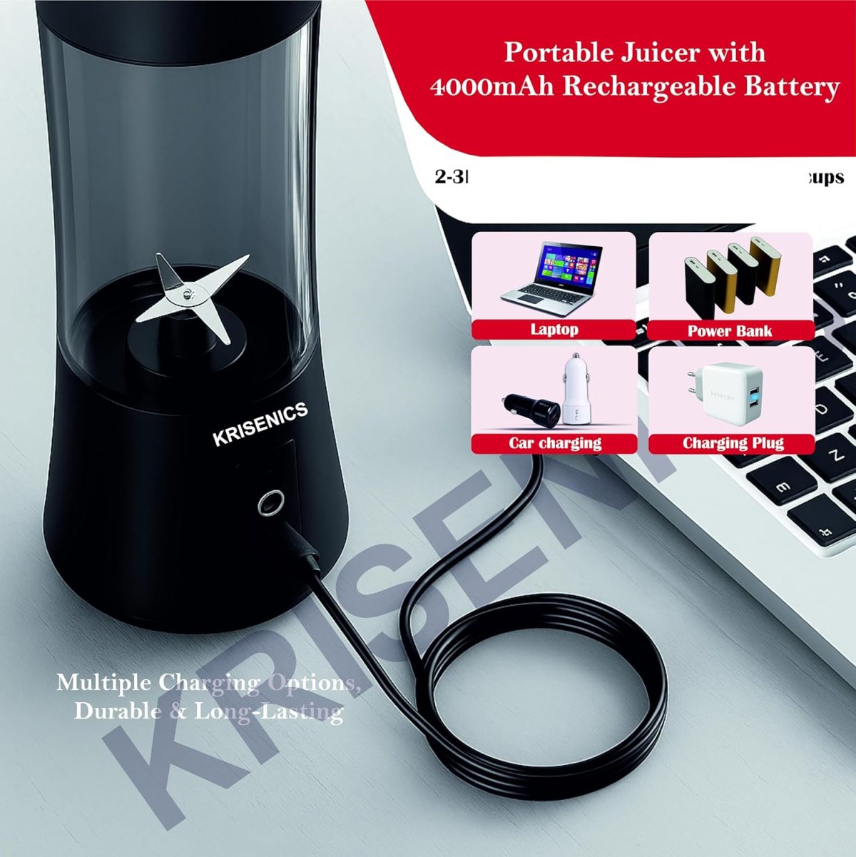 Portable 6-Blade Juicer Blender with built-in Jar,Juice Mixer Bottle,Fruit Juice Machine,USB Rechargeable Personal Size Juicer Grinder for Juices,appliance for Protein&Milk Shakes (Black, 380ML) - Image 4