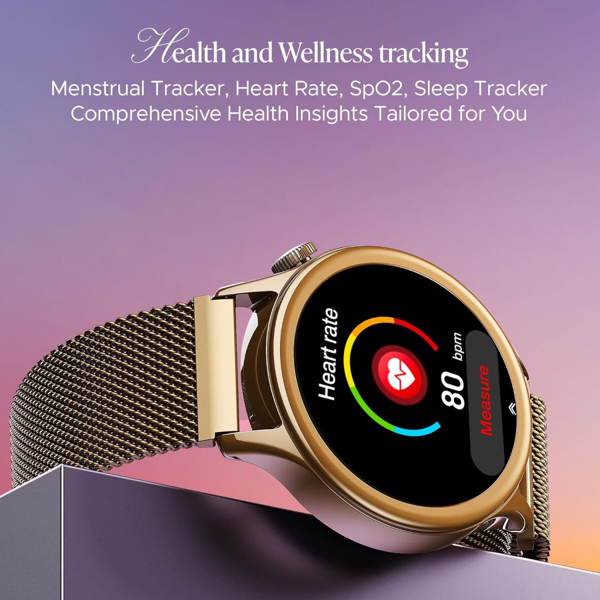 boAt Enigma Daze Women's Luxury Smart Watch w/ 1.3”(3.3cm) Luminous Display, Emergency SOS Live Location Sharing, Functional Crown, Watch Face Studio, QR Tray, BT Calling, HR & SpO2 (Metallic Gold) - Image 5