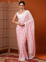 AKHILAM Women's Botanical Embroidered Designer Organza Saree With Unstitched Blouse Piece (7KAVI701) - Image 3